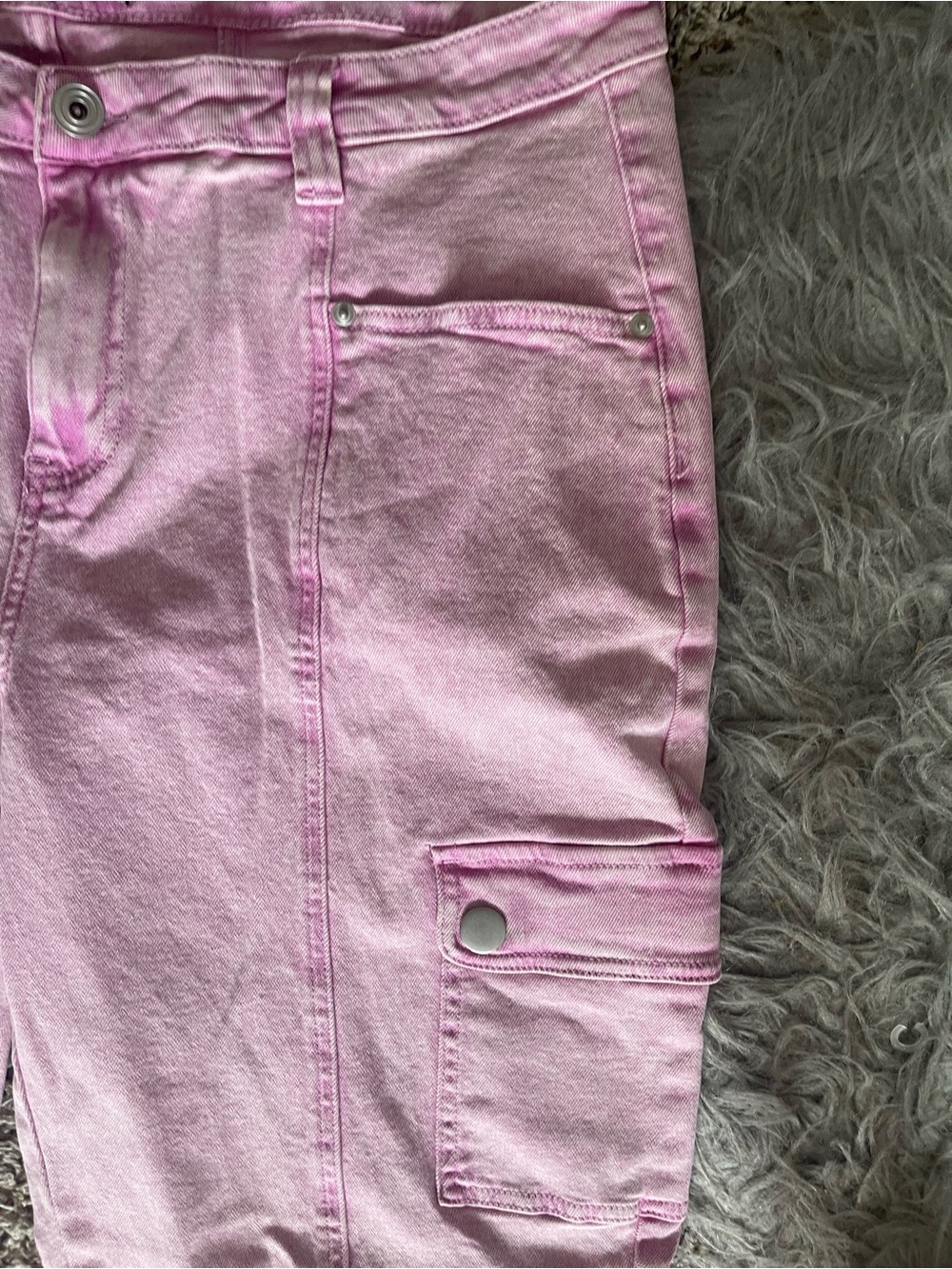 Fashion Nova Women’s Plus Pink Acid Wash-Like Cargo Jeans — Casual Utility Style - Picture 5 of 12